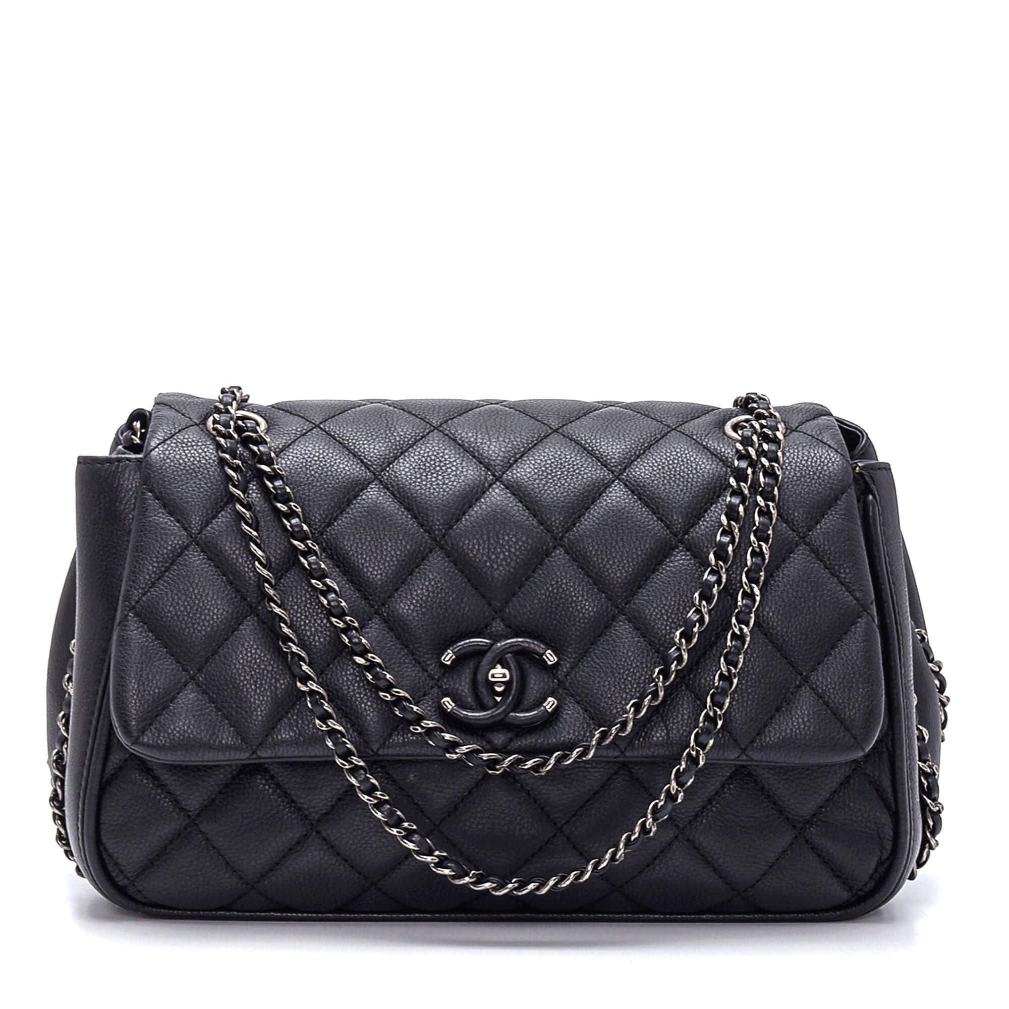  Chanel - Black Caviar Leather Chain Round Shoulder Bag